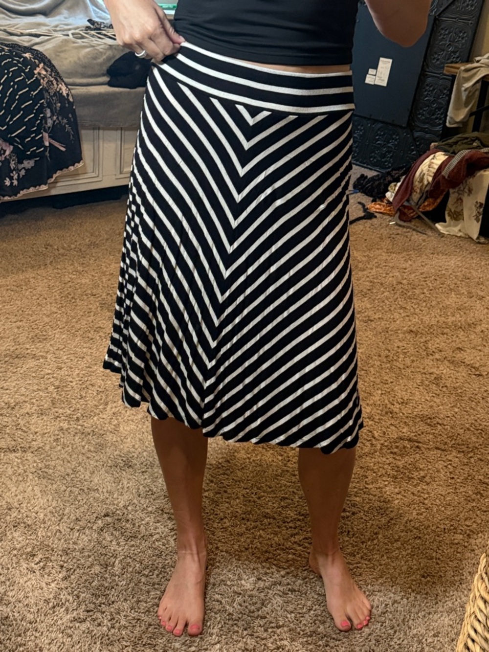 Black & White Striped A-Line Skirt